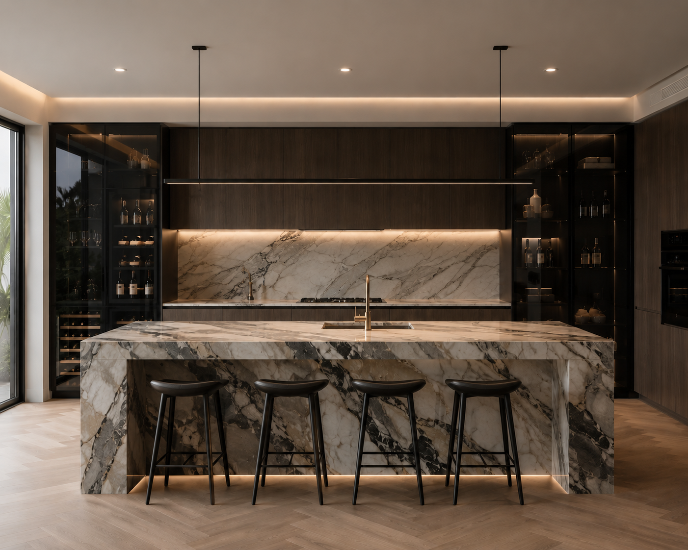 Luxury kitchen with marble island and custom cabinetry