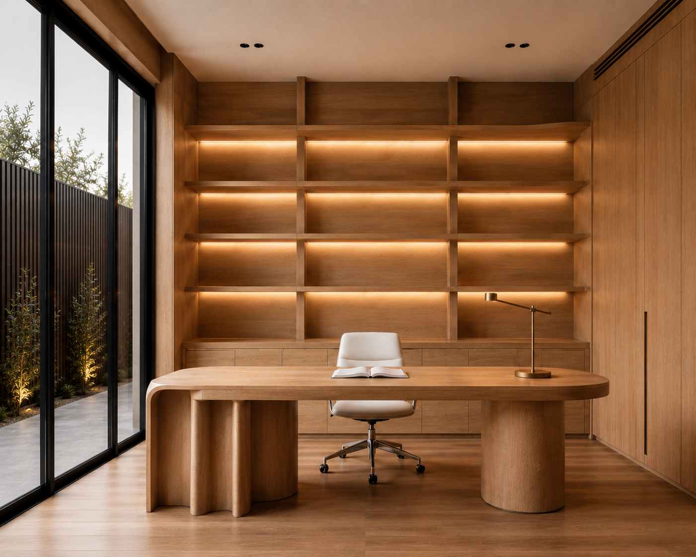 Custom study shelving and desk joinery