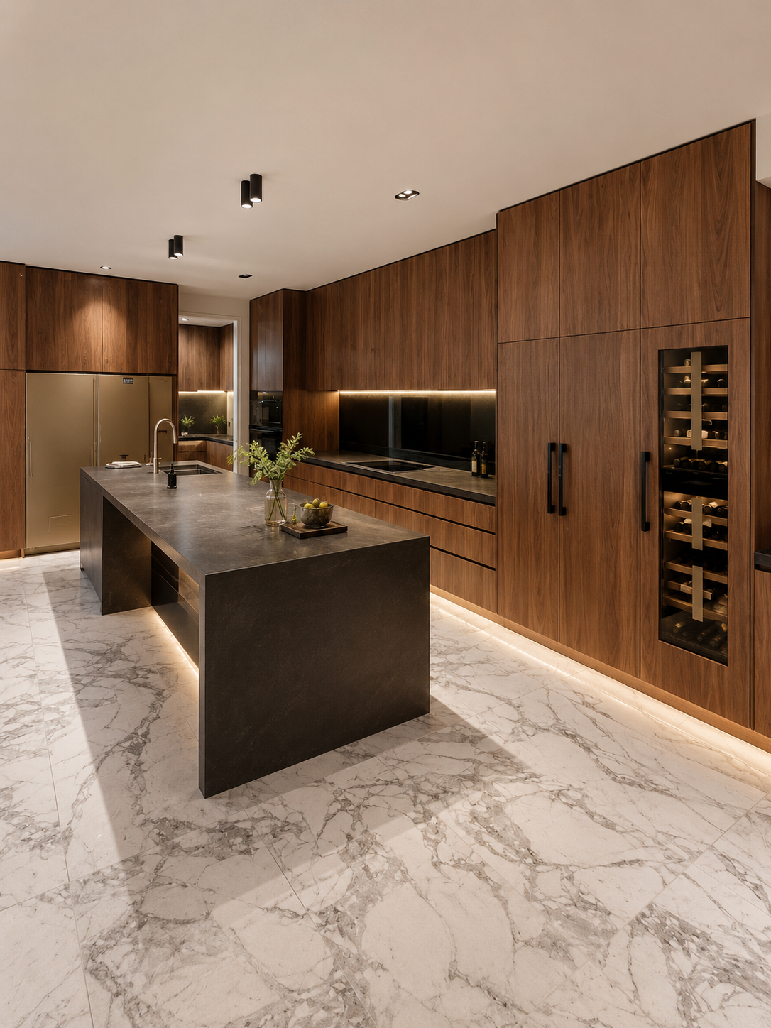 Walnut kitchen with wine storage